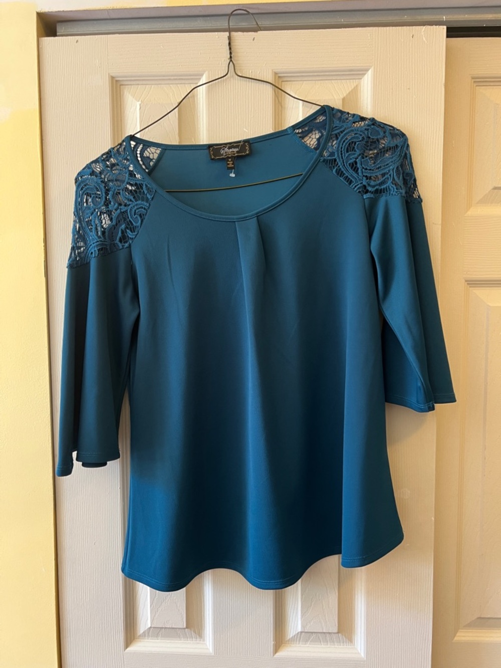 Women's Teal Lace Shoulder Blouse - Unbranded